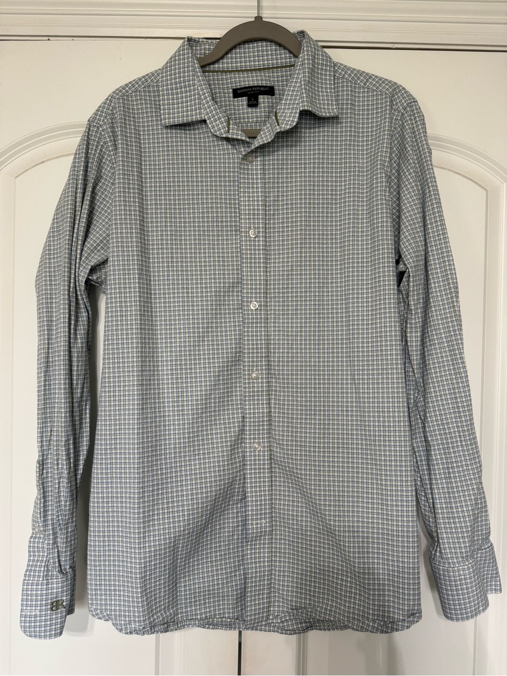 Banana Republic Light Blue and Green Check Dress Shirt